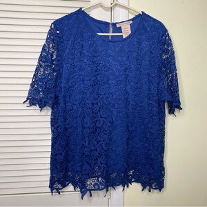 Philosophy anthropologie Knit Top Boho Crochet overlay Blouse Blue size XXL